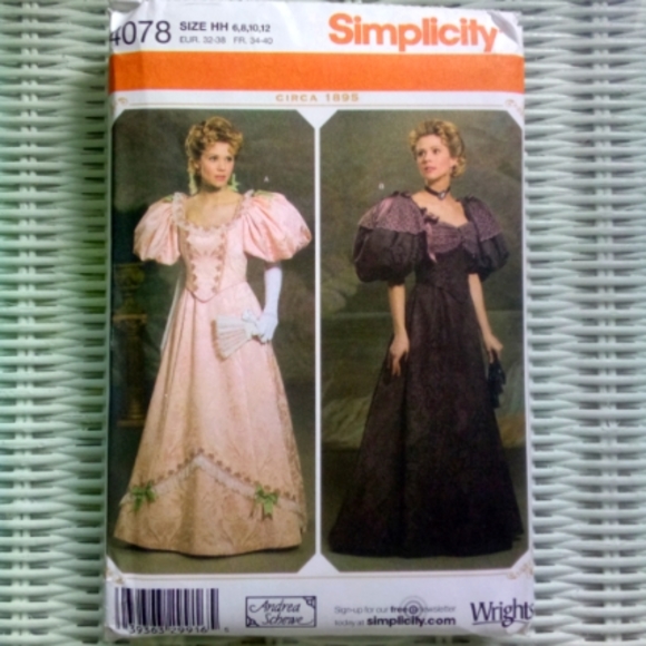Simplicity Sewing Pattern 4078 circa 1895 Ball Gown Victorian Dress - Picture 1 of 8